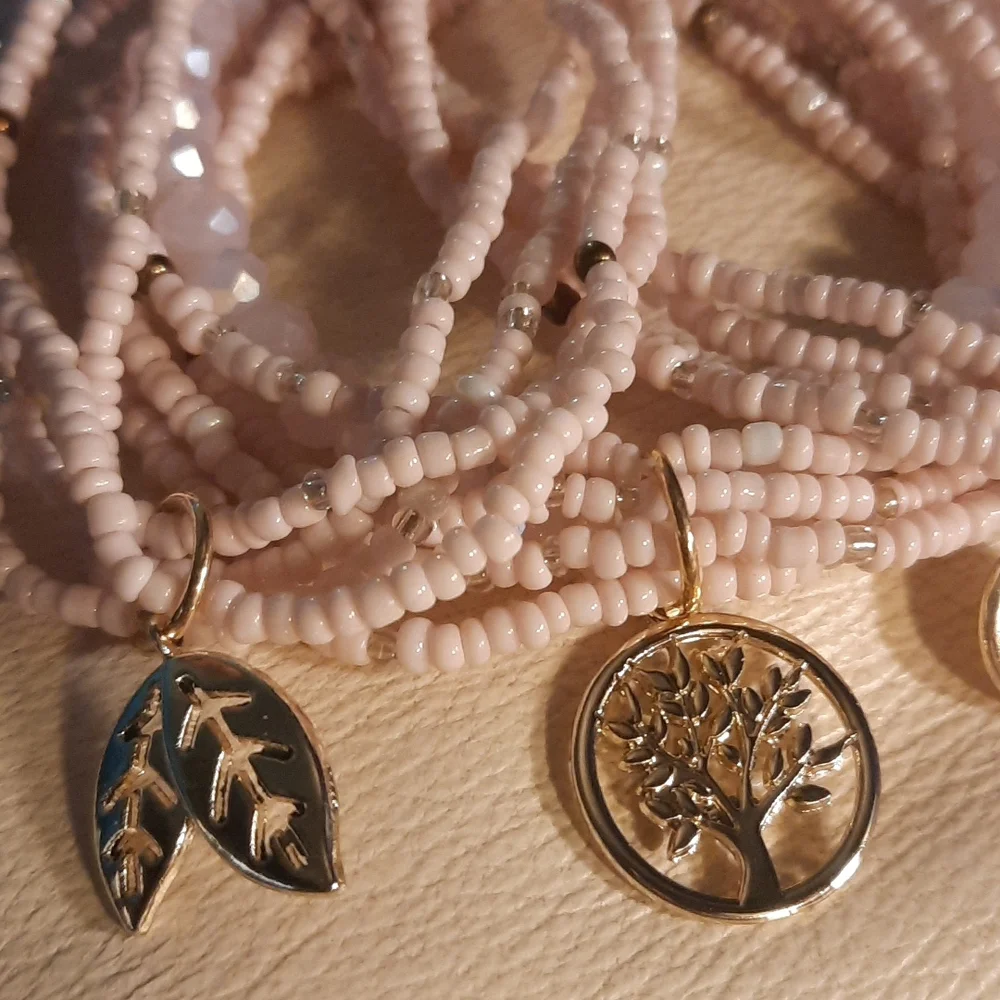 Gypsy Sun Pale pink Gold Tree charm hand made bracelets - Picture 2 of 3